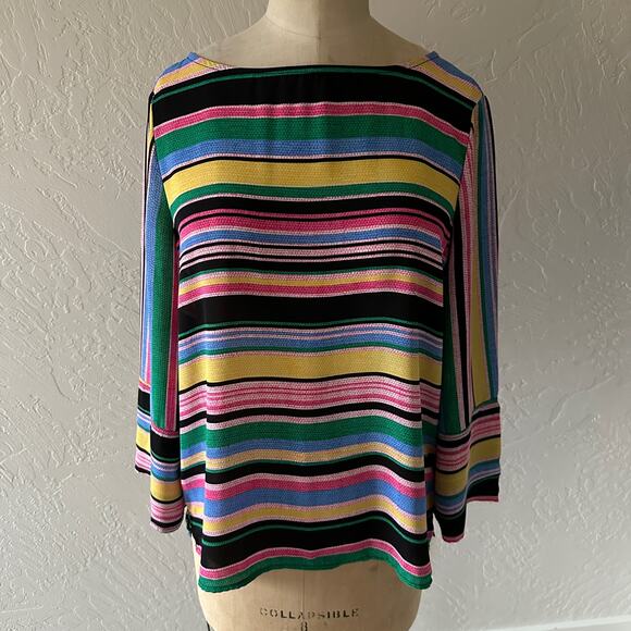 Womens Striped Kimono Sleeve Blouse NEW Size Small Rainbow Brite Whimsical Wacky - Picture 1 of 9